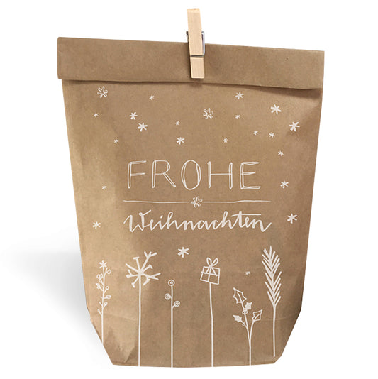 Geschenktuete Pieksi und Griffel Frohe Weihnachten Weihnachtstuete Papiertuete einzeln Klammer